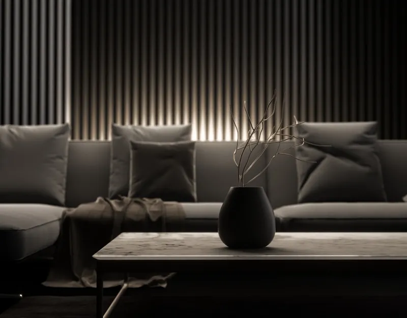 a black and white photo of a living room